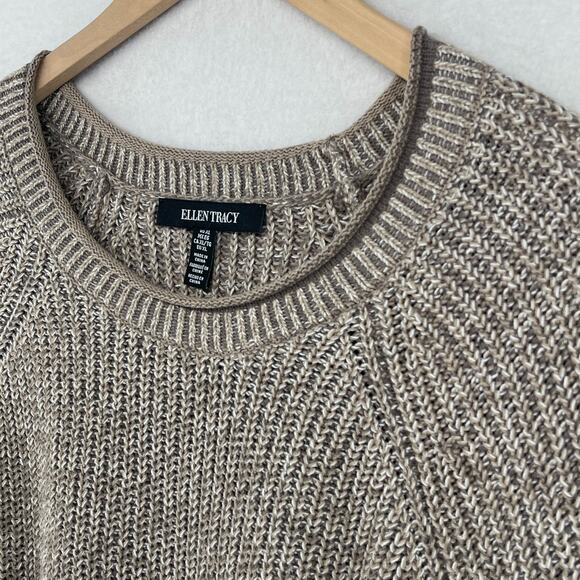 ELLEN TRACY Sweater XL Linda Allard Pullover Cotton Blend Tunic Hi Low Brown VTG - Picture 8 of 14